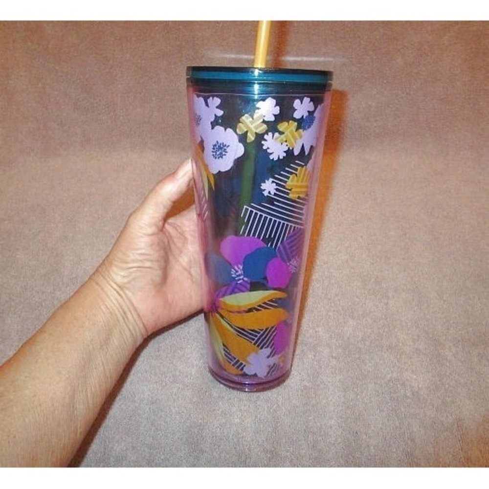 Starbucks Purple Flower Venti Tumbler With Straw Cold Cup 24 oz Hawaiian 2022 - Picture 3 of 9